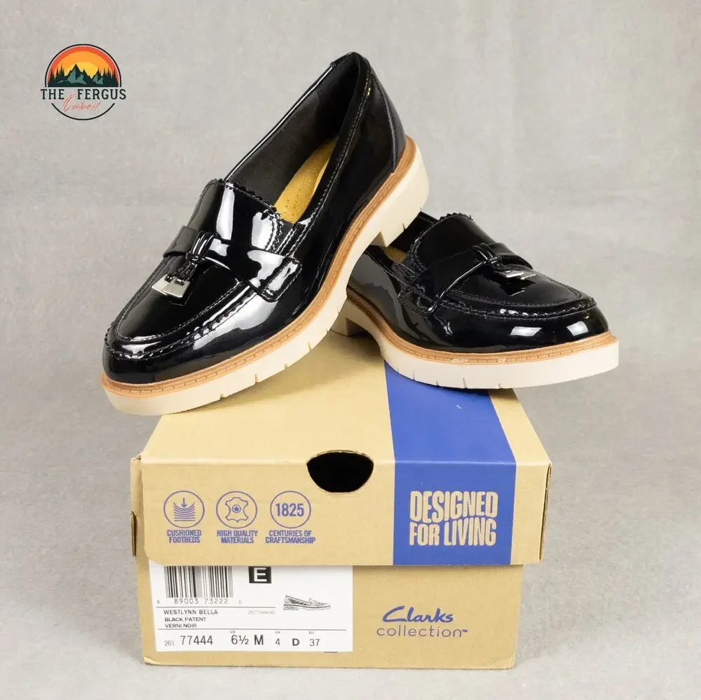 Clarks Westlynn Bella Loafers Black Patent Leather Slip-On Women’s Size US 6.5